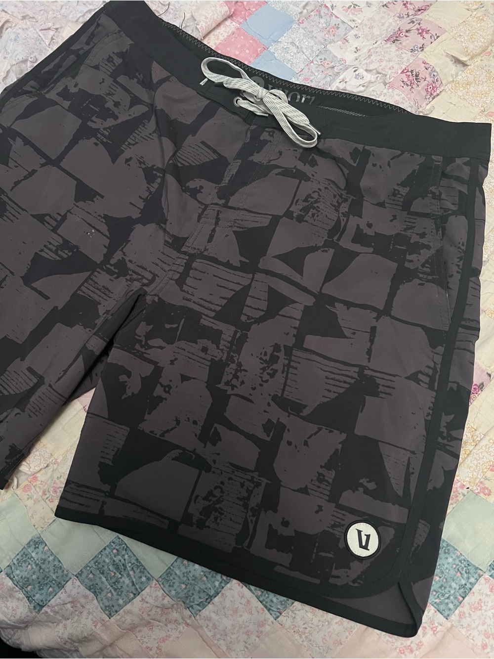 Vuori Black & Charcoal Graphic Swim Board Shorts